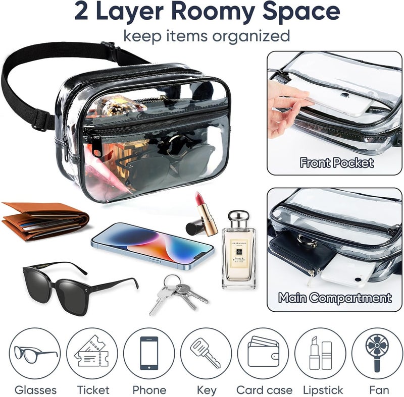JOWURY Clear Fanny Pack for Stadium Events - Clear Bag for Women Men | Lightweight Waist Pack for Concerts, Sports Games Day & Travel | Stadium Approved Transparent Bag (Black) - Image 4